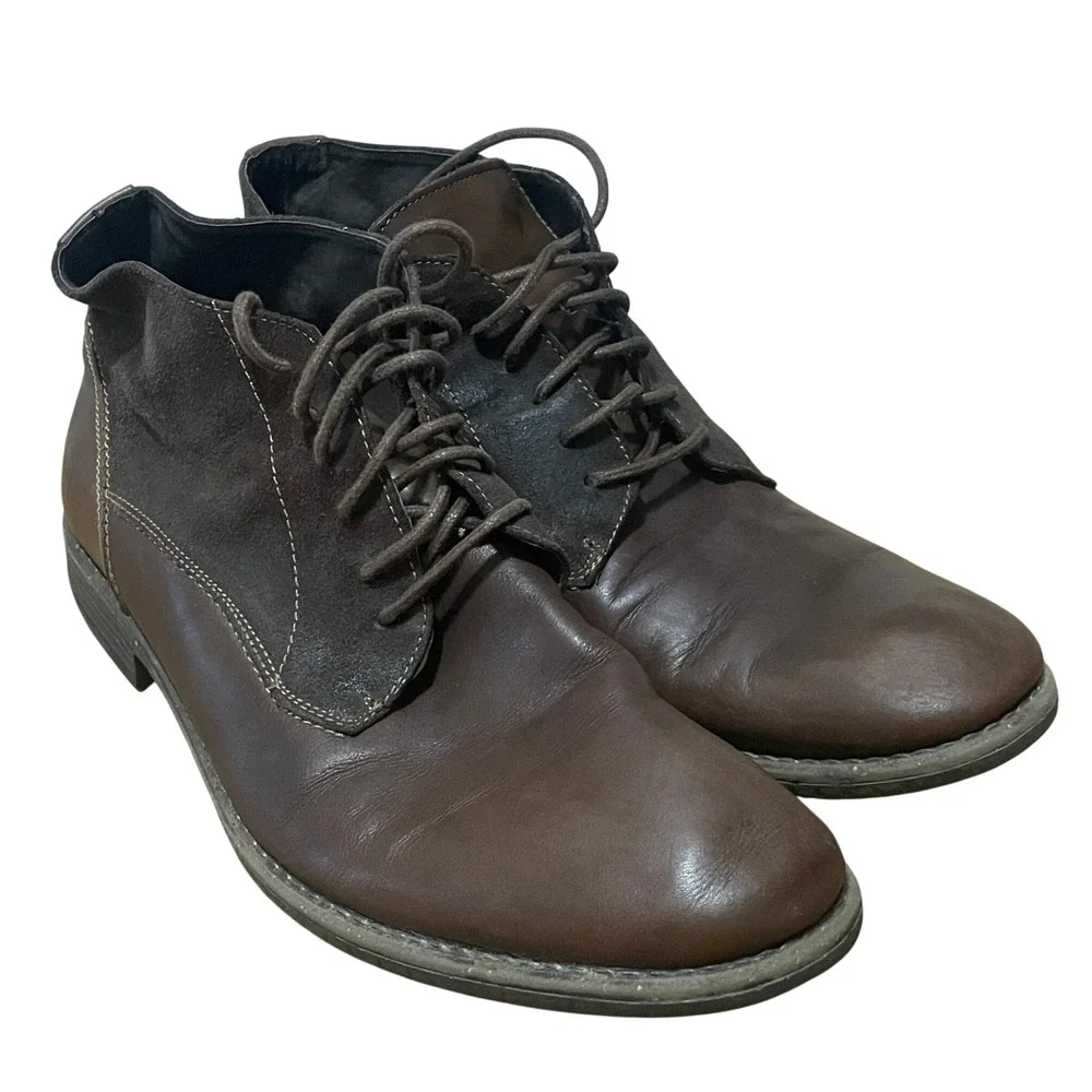 Steve Madden Garisonn Men's 12M Dark Brown Leather Suede‎ Lace Up Chukka Boots